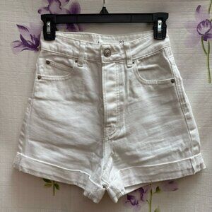 Stradivarius White High Waisted Cuffed Shorts